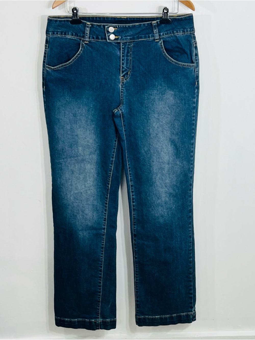 Flamingals Medium Wash Straight Leg Double Asymmetrical Button Stretch Jeans XL